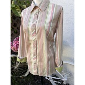 CATO Women's Pink Striped Flip Cuff Button Up Blouse Size 14/16W  Collared LS